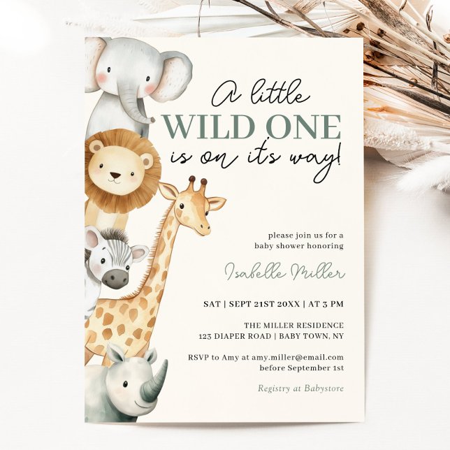 Invitation Wild One Safari Animaux garçon Baby shower Invitat (Wild One Safari Animals Boy Baby Shower Invitation)