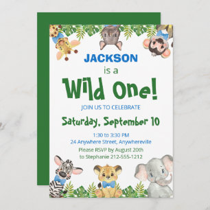 Invitation Wild One Safari Animaux Garçon Premier Anniversair