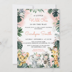 Invitation Wild One Safari Animaux Girl Baby shower Invitatia