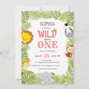 Invitation Wild One Safari Animaux Jungle Premier anniversair