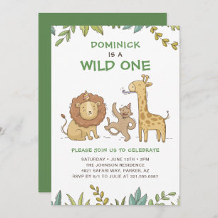 Invitation Wild One Safari Animaux mignons Garçon Premier ann