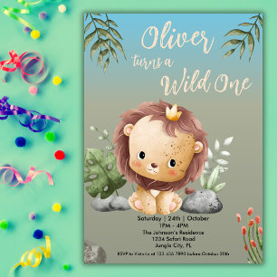 Invitation Wild One Safari Animaux mignons Lion 1er anniversa