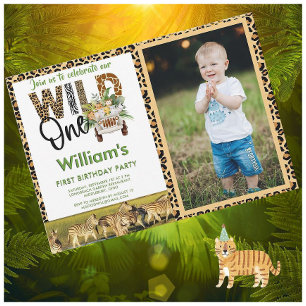 Invitation Wild One Safari Animaux premier anniversaire garço