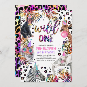Invitation Wild One Safari Animaux Rainbow Cheetah Anniversai