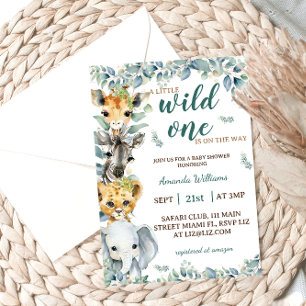 Invitation Wild One Safari Animaux Sage Green Baby shower