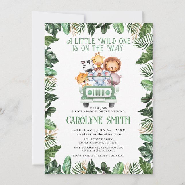 Invitation Wild One Safari Animaux Tropical Boy Baby shower (Devant)