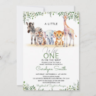 Invitation Wild One Safari Animaux Verdure Baby shower Garçon