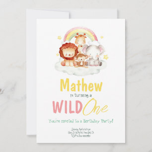 Invitation Wild One Safari arc-en-ciel Jungle Animaux Anniver