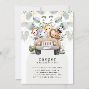 Invitation Wild One Safari Bébé Animaux 1er anniversaire