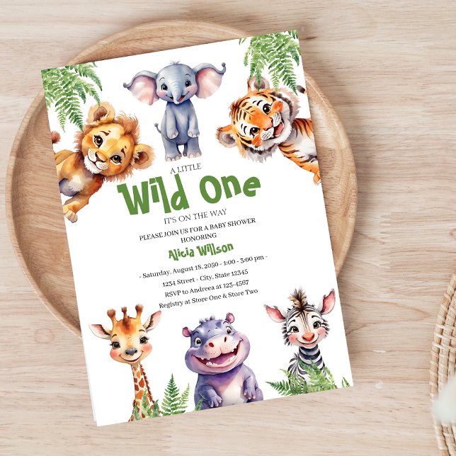 Invitation Wild One Safari Bébé Animaux Baby shower garçon (a little wild one baby shower invitation)