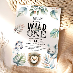 Invitation Wild One Safari bébé garçon 1er anniversaire