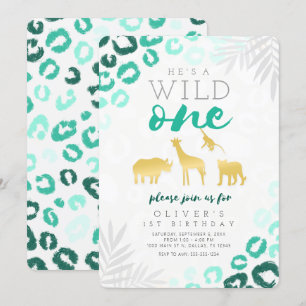 Invitation Wild One Safari Blue et Gold 1er anniversaire