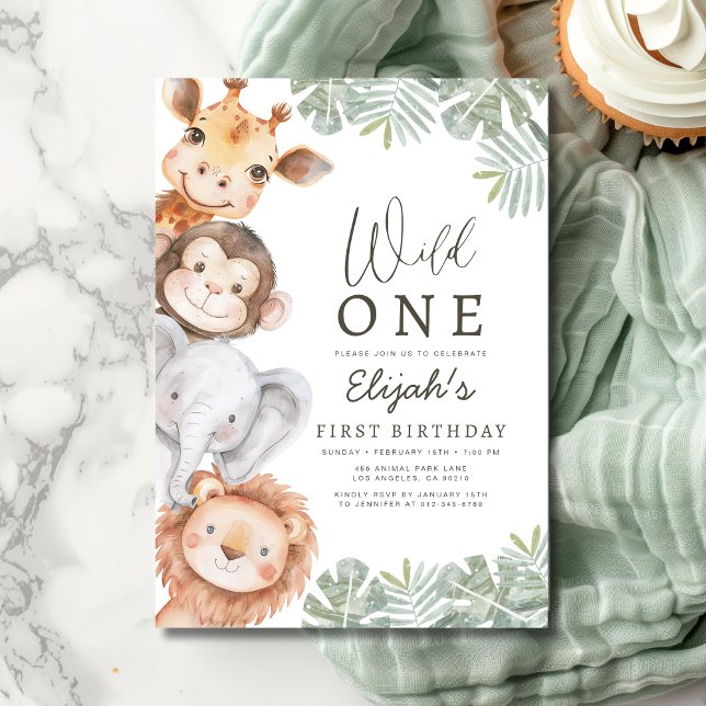 Invitation Wild One Safari Boy 1er anniversaire (Créateur téléchargé)