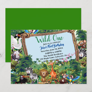 Invitation Wild One Safari fête d'anniversaire animal