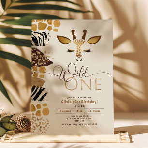 Invitation Wild One safari genre neutre girafe anniversaire
