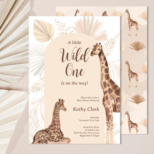 Invitation Wild one Safari Giraffe Baby shower neutre genre (Créateur téléchargé)