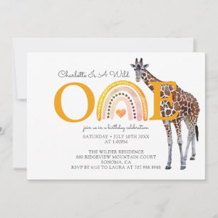 Invitation Wild One Safari Giraffe Girl's First Birthday