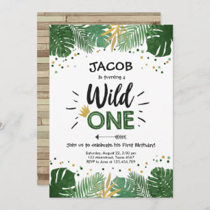 Invitation Wild One Safari Gold Boy Animals Anniversaire