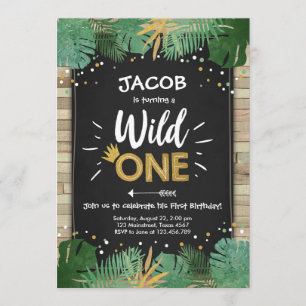 Invitation Wild One Safari Gold Boy Animals Anniversaire
