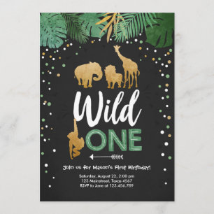 Invitation Wild One Safari Gold Boy Animals Anniversaire