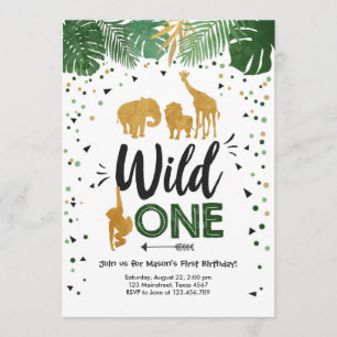 Invitation Wild One Safari Gold Boy Animals Anniversaire