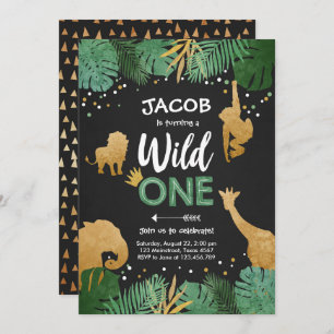 Invitation Wild One Safari Gold Boy Animals Anniversaire