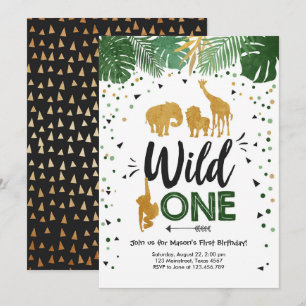 Invitation Wild One Safari Gold Boy Animaux fête d'anniversai