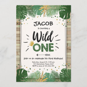 Invitation Wild One Safari Gold Boy Animaux fête d'anniversai