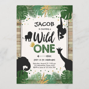 Invitation Wild One Safari Gold Boy Animaux fête d'anniversai