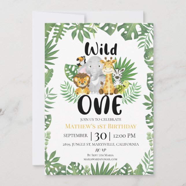Invitation Wild One Safari Jungle 1er anniversaire (Devant)