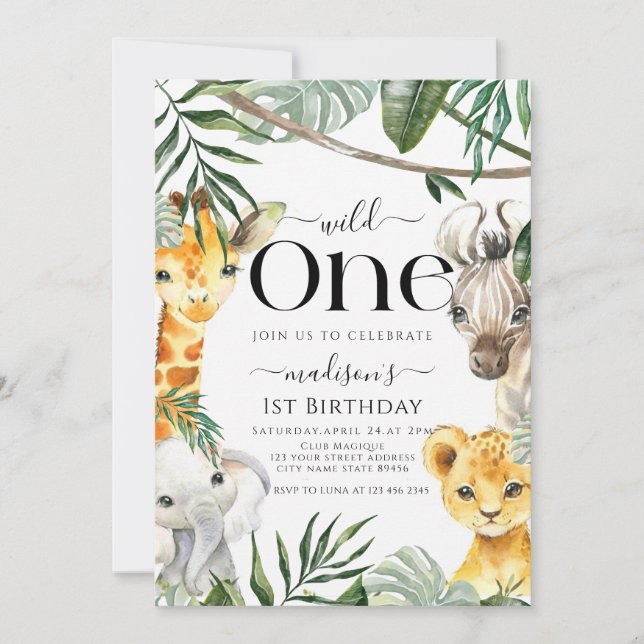 Invitation Wild One Safari Jungle Animal Boy 1er anniversaire (Devant)