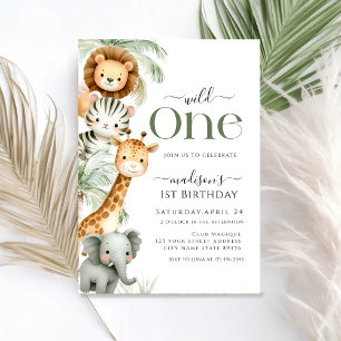 Invitation Wild One Safari Jungle Animal Boy 1er Birthday Inv