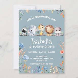 Invitation Wild one safari jungle animale Floral Anniversaire