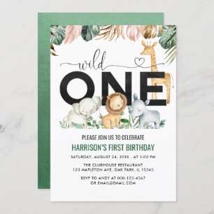 Invitation Wild one Safari Jungle Animaux 1er Anniversaire