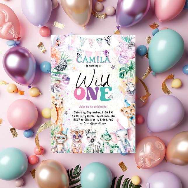 Invitation Wild One Safari Jungle Animaux Anniversaire (Créateur téléchargé)