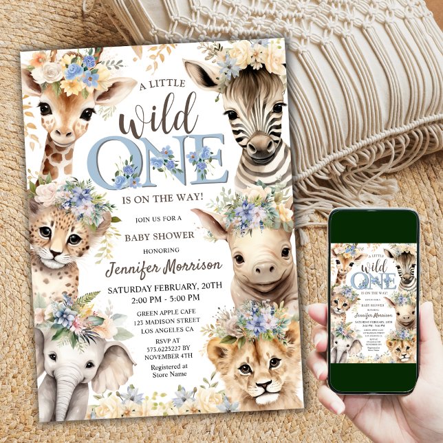 Invitation Wild One Safari Jungle Animaux Baby shower garçon (Créateur téléchargé)