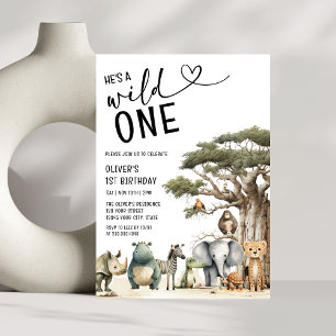 Invitation Wild One Safari Jungle Boy 1er anniversaire