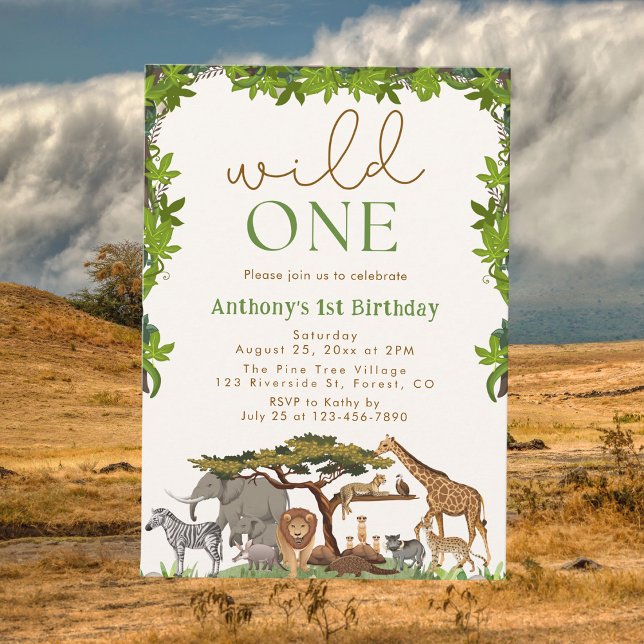 Invitation Wild One Safari Jungle Boy premier anniversaire (Créateur téléchargé)