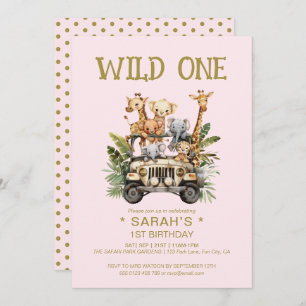 Invitation Wild One Safari Jungle rose 1er premier anniversai