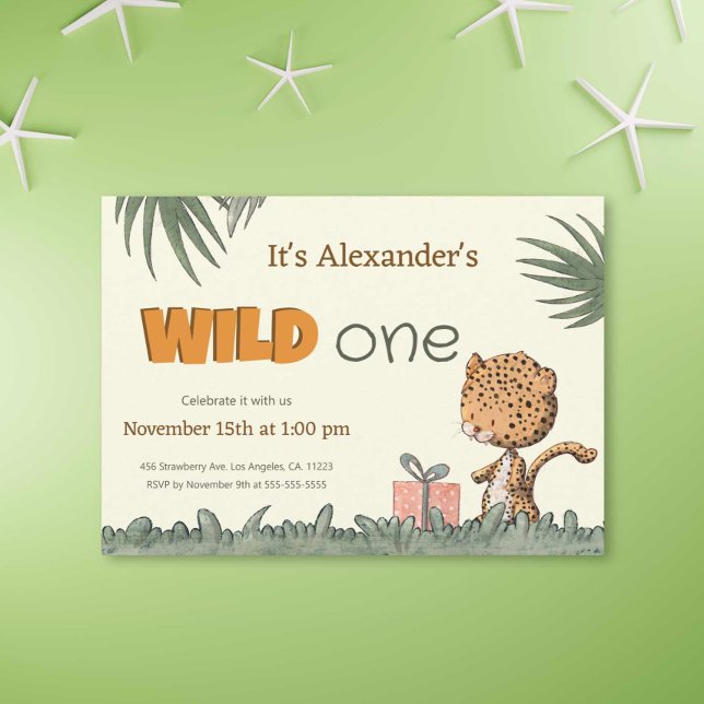 Invitation Wild One Safari Leopard premier anniversaire (Créateur téléchargé)