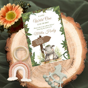 Invitation Wild One Safari mignon bébé Hippopotamus Baby show