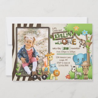 Invitation Wild One Safari Photo Birthday for girl