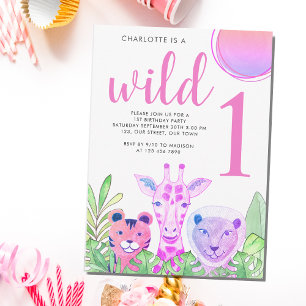 Invitation Wild One Safari rose 1er anniversaire