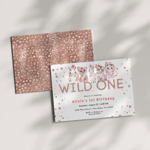 Invitation Wild One Safari Rose animal Gold 1er anniversaire
