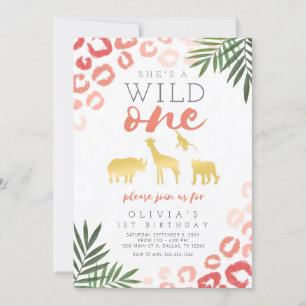 Invitation Wild One Safari rose et or 1er anniversaire