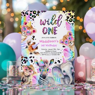Invitation Wild One Safari Rose Girl Leopard fête d'anniversa
