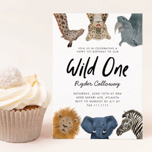Invitation Wild One Safari Thème Première fête d'anniversaire