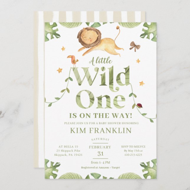 Invitation Wild One Safari vert Baby shower neutre genre (Devant / Derrière)
