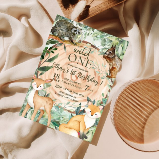 Invitation Wild One Safari Woodland 1er anniversaire Invitati (Créateur téléchargé)