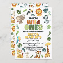 Wild One Safari Zoo Animal Anniversaire Fête, Twin